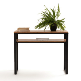 Hiba Solid Oak and Steel Console Table with 2 Shelves - thumbnail 3