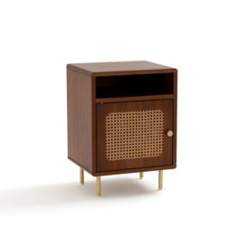 Redpop Cane & Walnut Bedside Table with Cupboard - thumbnail 1