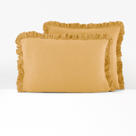Kumla Plain Ruffle 100% Cotton Muslin Pillowcase - thumbnail 1