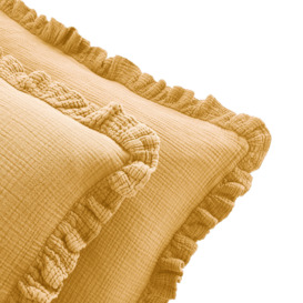 Kumla Plain Ruffle 100% Cotton Muslin Pillowcase - thumbnail 2