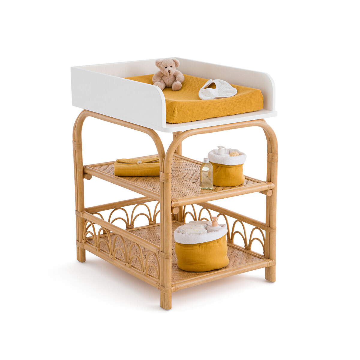 Charlie Painted Wood & Rattan Changing Table - image 1