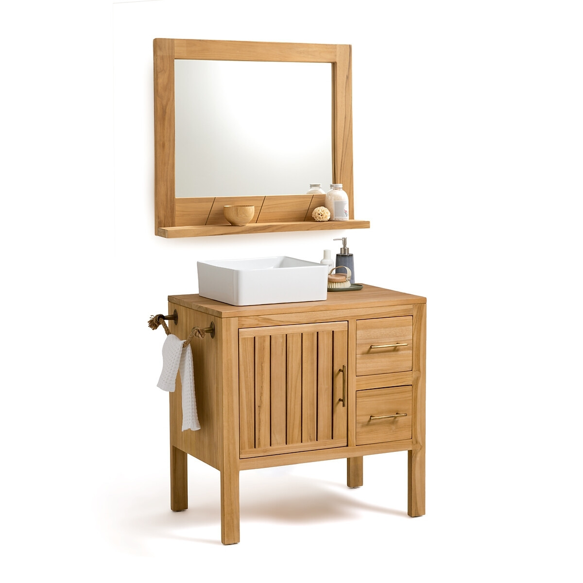 Capti 80cm Solid Teak Bathroom Mirror - image 1