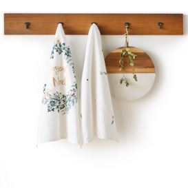 Set of 2 Floya Christmas Wreath Cotton and Linen Blend Tea Towels
