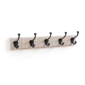 Logas Solid Mango Wood Coat Rack with 5 Metal Double Hooks - thumbnail 1