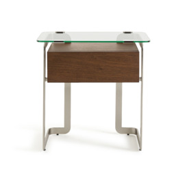 James Walnut, Metal & Tempered Glass Bedside Table - thumbnail 3