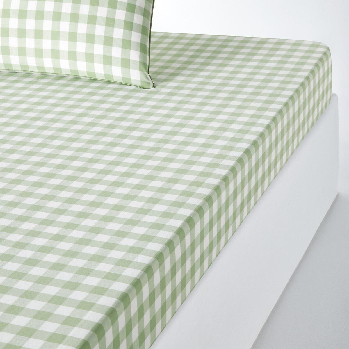 Veldi Green Gingham Check 100% Cotton Fitted Sheet - image 1