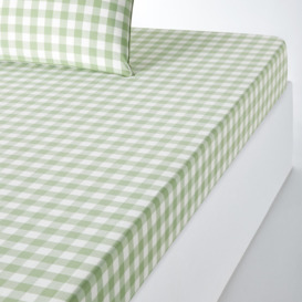 Veldi Green Gingham Check 100% Cotton Fitted Sheet - thumbnail 1