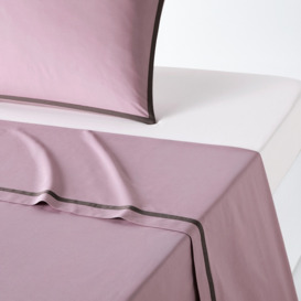 Bolzano Purple Ribbon Trim 100% Cotton Percale 200 Thread Count Flat Sheet