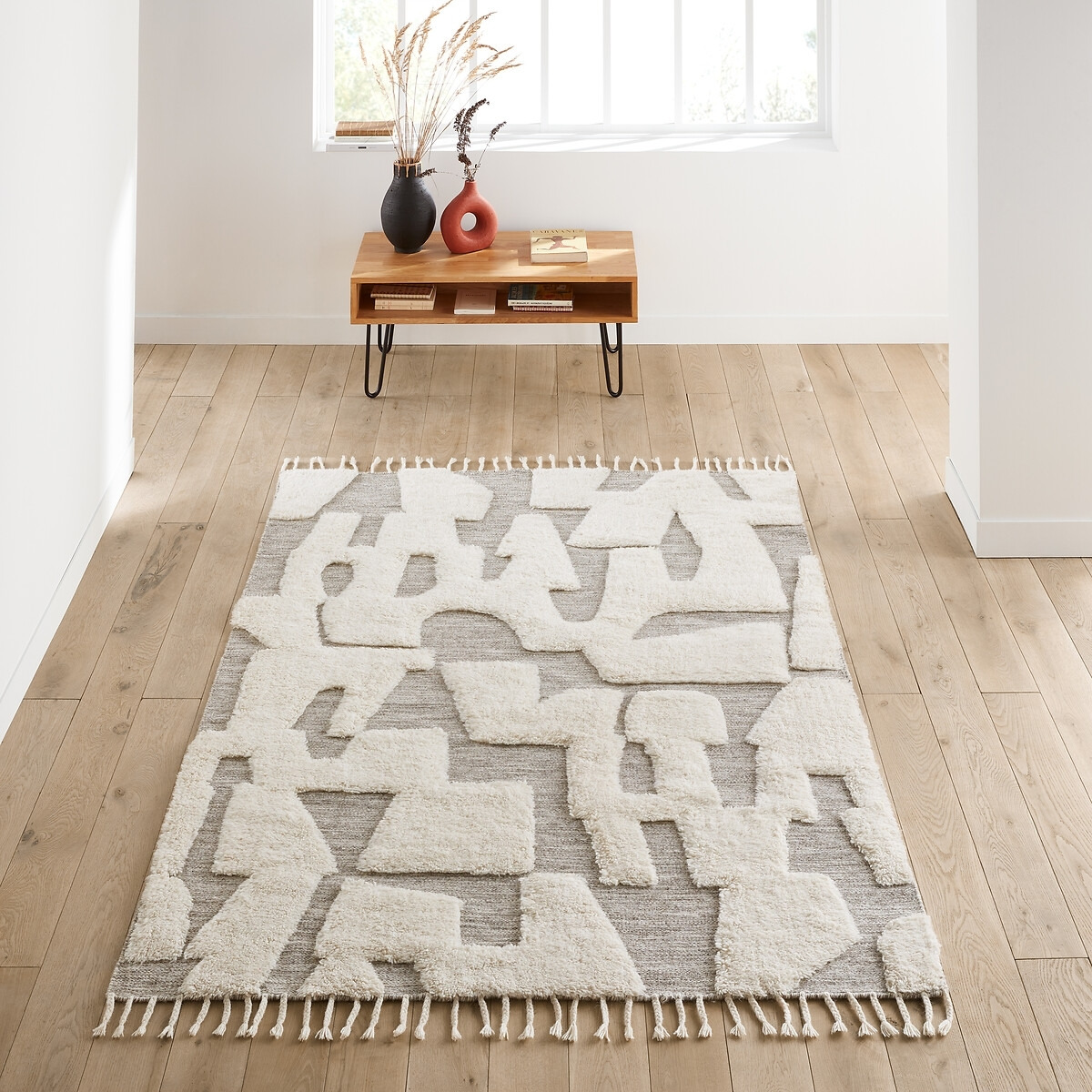 Launity Graphic Fringed Wool and Cotton Rug - image 1