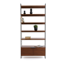 Watford 220cm High Vintage Steel and Walnut Bookcase - thumbnail 2