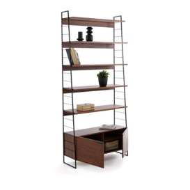 Watford 220cm High Vintage Steel and Walnut Bookcase - thumbnail 3