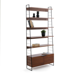 Watford 220cm High Vintage Steel and Walnut Bookcase - thumbnail 1