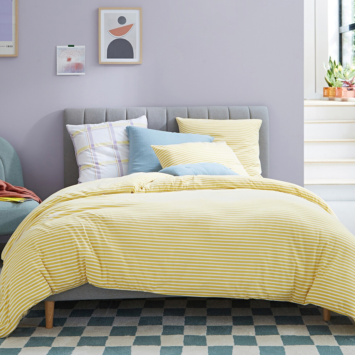 Dolsi Yellow Striped Cotton/Modal Jersey Duvet Cover - image 1