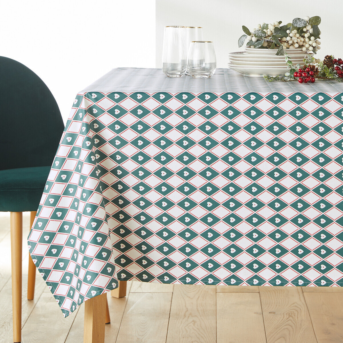 Christmas Check Soft Touch Coated 100% Cotton Tablecloth - image 1