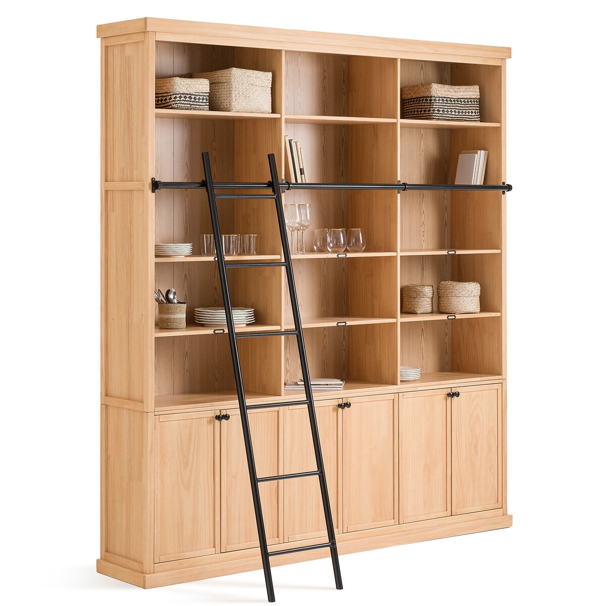 Gabin Pine Bookcase with Ladder - image 1