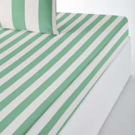 Hendaye Green Striped H25cm 100% Cotton Fitted Sheet