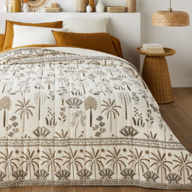 Fayoum Palm Print 100% Washed Cotton Bedspread