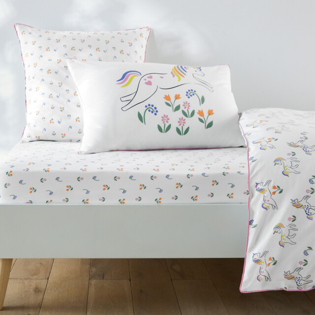 Tamila Unicorn Print 50% Recycled Cotton Child's Fitted Sheet with 25cm Flap - image 1