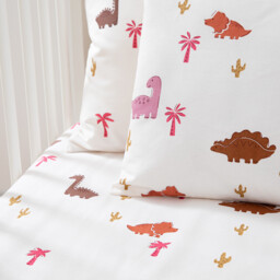 Dino Pop Pink Baby's Cotton Fitted Sheet, 17cm Flap - thumbnail 3