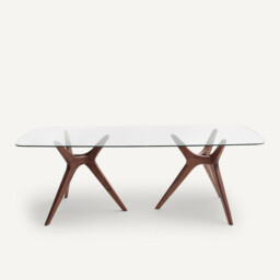 Marcielo Glass and Walnut Rectangular Table - thumbnail 3