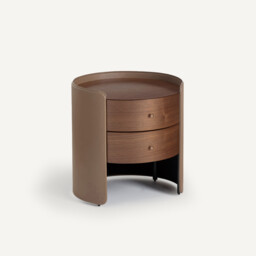 Firmo Bedside Cabinet in Walnut and Leather Veneer - thumbnail 1