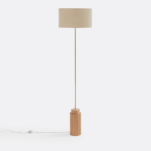 Idna Oak, Metal & Linen Floor Lamp - image 1