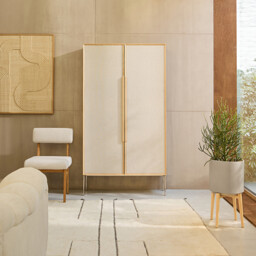 Omid Cabinet Desk with Oak Veneer and Textured Fabric - thumbnail 3