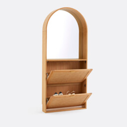 Mathéo Shoe Cabinet with 2 Fold-Down Doors and Mirror, Holds Up To 8 Pairs - thumbnail 4
