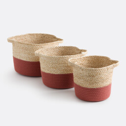 Set of 3 Bumbay Woven Baskets with Coloured Base