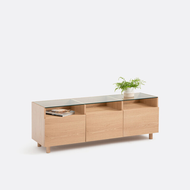 Walor TV Stand in Oak Veneer and Glass - image 1