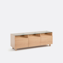 Walor TV Stand in Oak Veneer and Glass - thumbnail 4