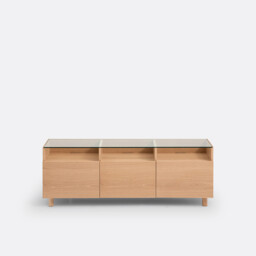 Walor TV Stand in Oak Veneer and Glass - thumbnail 3