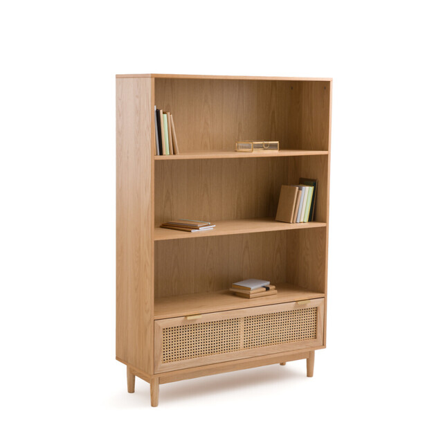 Loris Oak Veneer & Rattan Bookcase - image 1