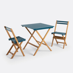 Dudena Acacia 2-Seater Folding Garden Set, Square Table and 2 Chairs