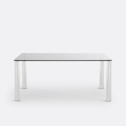 Ramcel 6-8 Seater Dining Table in Chrome-Plated Steel and Tempered Glass - thumbnail 2