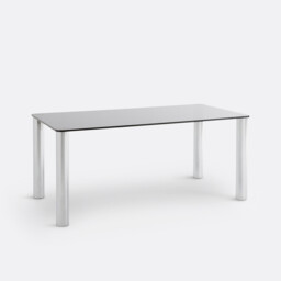 Ramcel 6-8 Seater Dining Table in Chrome-Plated Steel and Tempered Glass - thumbnail 1