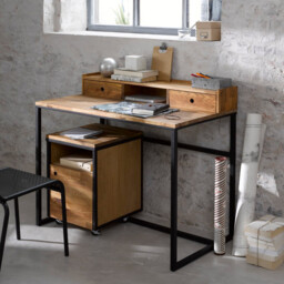 Hiba Low Riser Desk in Metal and Oak Veneer - thumbnail 2