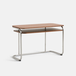 Marsso Walnut Veneer/Polished Steel Two-Tier Desk - thumbnail 1