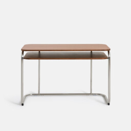 Marsso Walnut Veneer/Polished Steel Two-Tier Desk - thumbnail 3