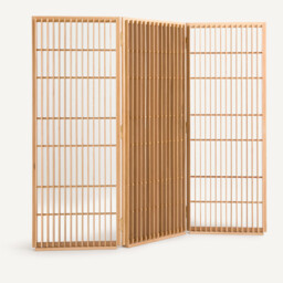 Byobu Solid Oak Openwork Room Divider with 3 Folding Panels - thumbnail 4