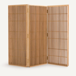 Byobu Solid Oak Openwork Room Divider with 3 Folding Panels