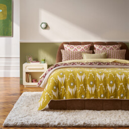 Astana Striped Ikat Print Washed Cotton Kantha Bedspread - thumbnail 2