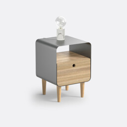 Joris Bedside Table in Ash Veneer and Metal - thumbnail 1