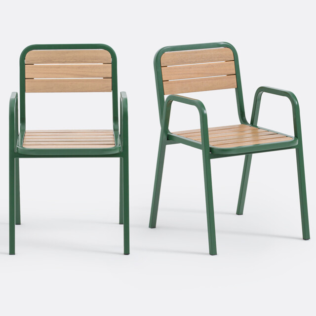 Set of 2 Acacia Metal Garden Amchairs Jaja