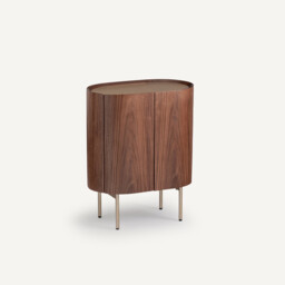 Aslen Bedside Table in Solid Walnut, Walnut Veneer and Leather - thumbnail 1