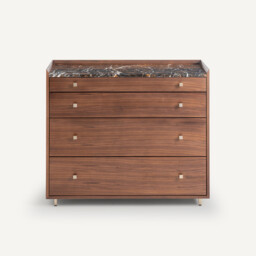 Noham 4-Drawer Chest of Drawers in Walnut Veneer and Amber Marble - thumbnail 3