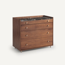 Noham 4-Drawer Chest of Drawers in Walnut Veneer and Amber Marble