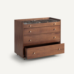 Noham 4-Drawer Chest of Drawers in Walnut Veneer and Amber Marble - thumbnail 4