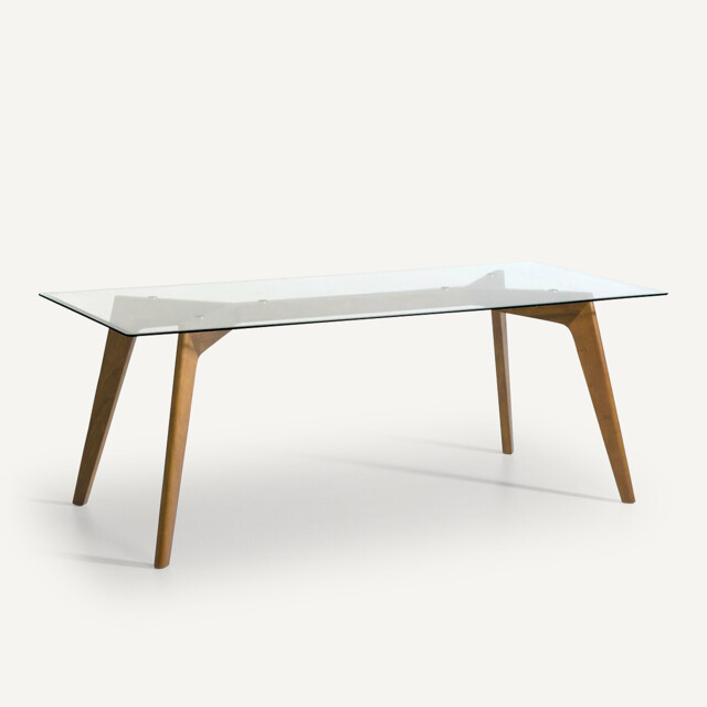 Kristal Glass and Solid Walnut Rectangular Table - image 1