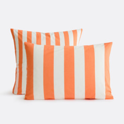 Hendaye Orange Striped Cotton Pillowcase